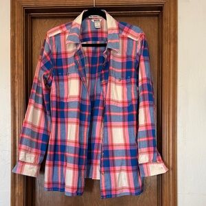 Duluth Trading Co Flannel in Pink, Blue, and Brown